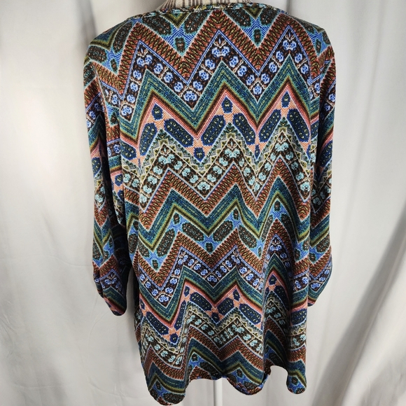 Bleeker & McDougal Multicolored Print Notched Neck w/ Bar Long Sleeve Top XLarge - Picture 6 of 7